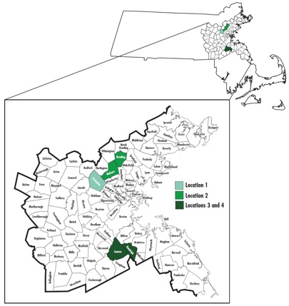 Map showing the four locations for this memo.